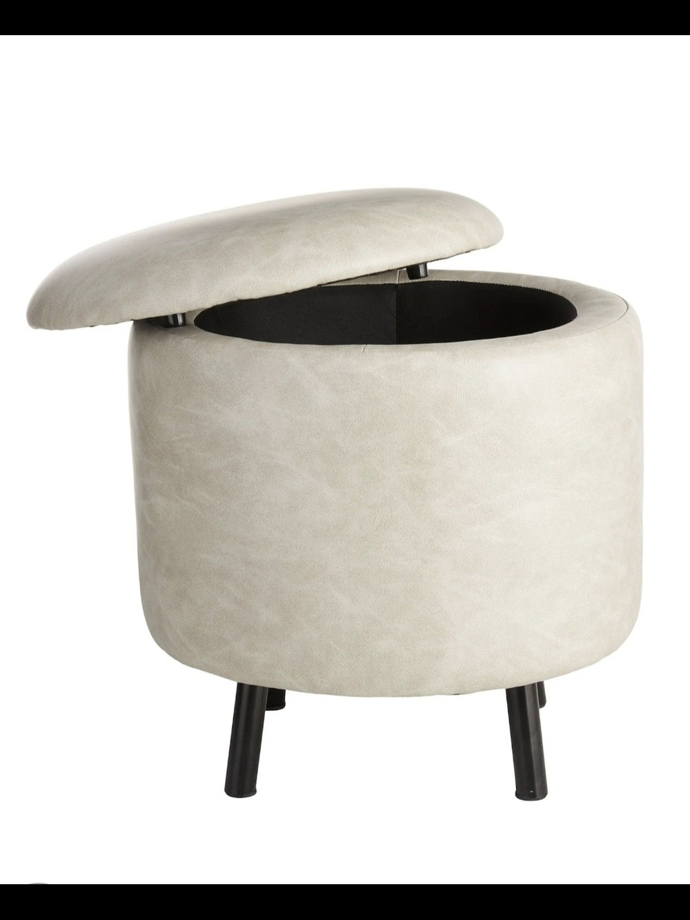 NWT Round Minimalist Storage Ottoman W/ Lift-Top in Light Cream